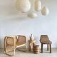 Small Japanese-style natural rattan and linen pendant light in the shape of a drop H40 D35