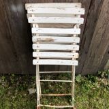 Paire de chaise pliante de jardin en métal & bois blanc vintage