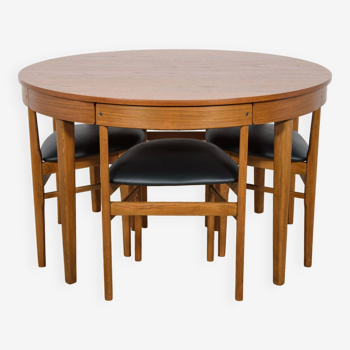 Table de salle à manger ronde extensible et chaises mid century de mcintosh, 1960s, set de 5