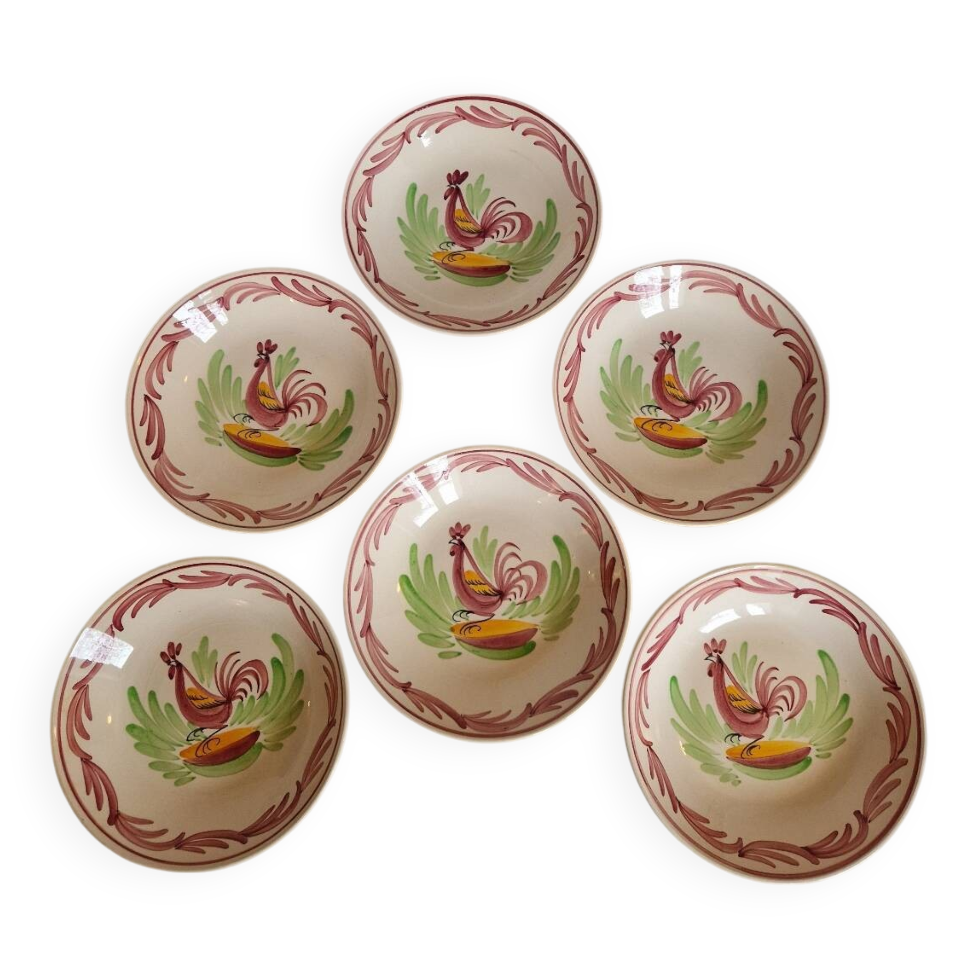 6 deep plates rooster Émile Tessier Malicorne