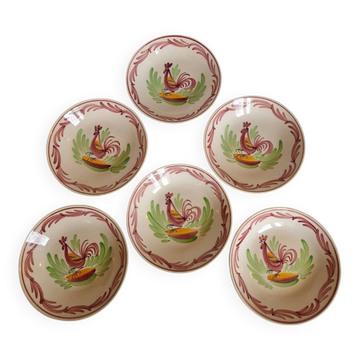 6 assiettes creuses coq Émile Tessier Malicorne