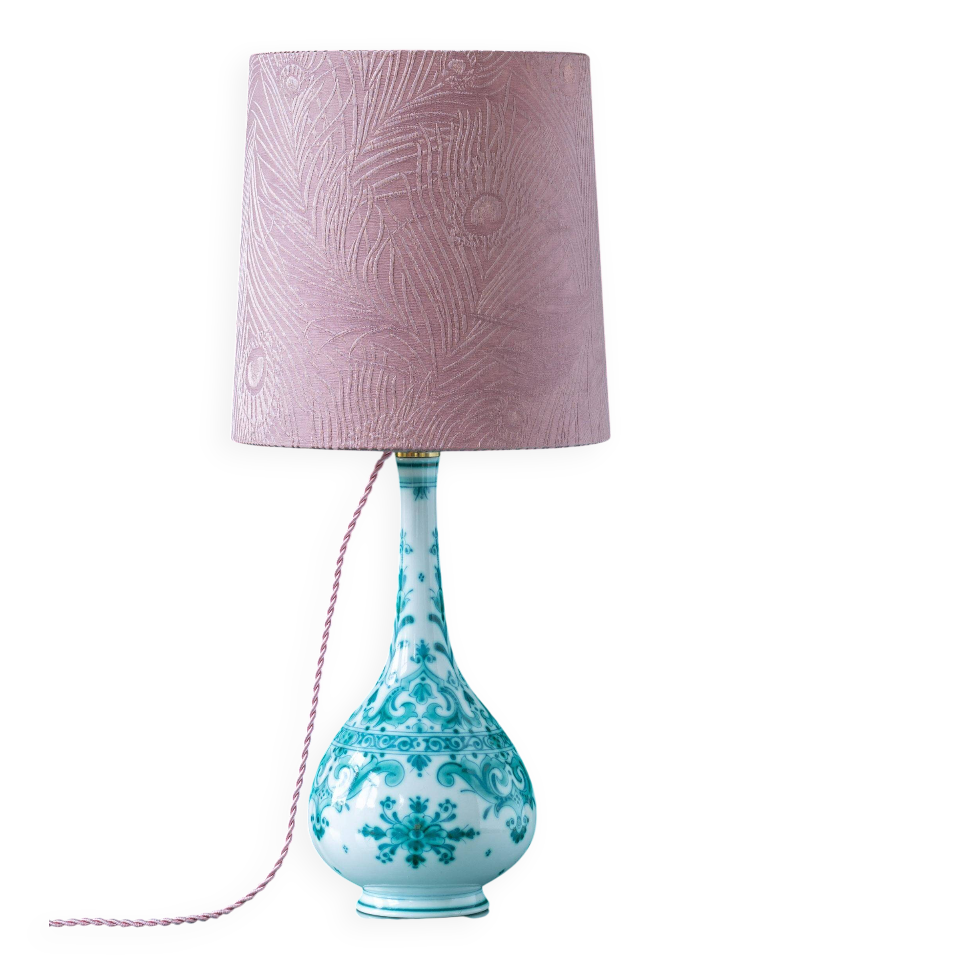 Hand-painted ceramic table lamp Royal Delft Delvert blue-green, 1970.