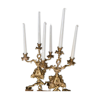 Pair of 3-branched foliage candlesticks set two