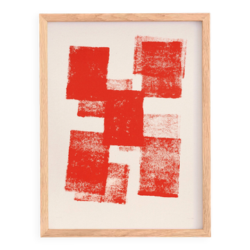 Abstract painting 30x40cm illustration in red signed eawy