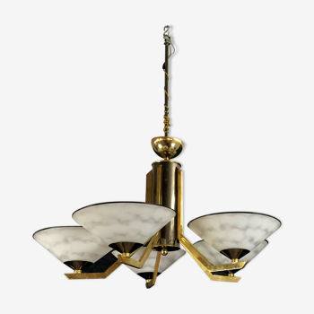 chandelier art deco period in glass paste and brass.