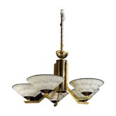 Lustre époque art déco en pâte de verre et laiton