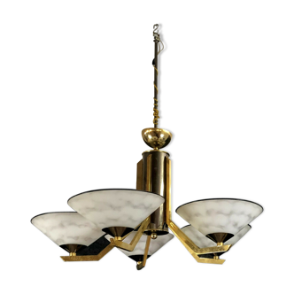 chandelier art deco period in glass paste and brass.