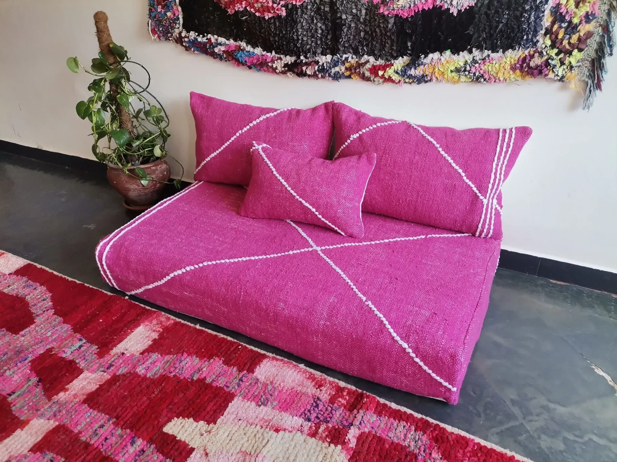 Pink Moroccan sofa cover for the floor