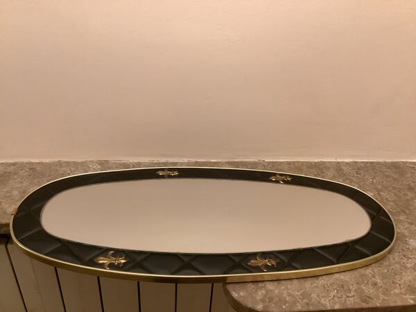 Ancien miroir rétroviseur skaï noir