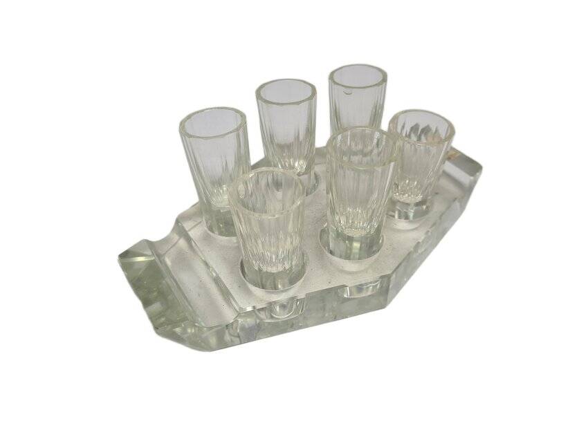 Art Deco vodka shot glasses from Hortensja Glassworks, Poland, 1950s, set of 7