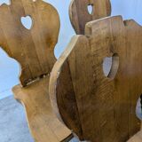 Set of 8 Vintage Tyrolean Heart Cutout Wooden Dining Chairs / Darker Brown