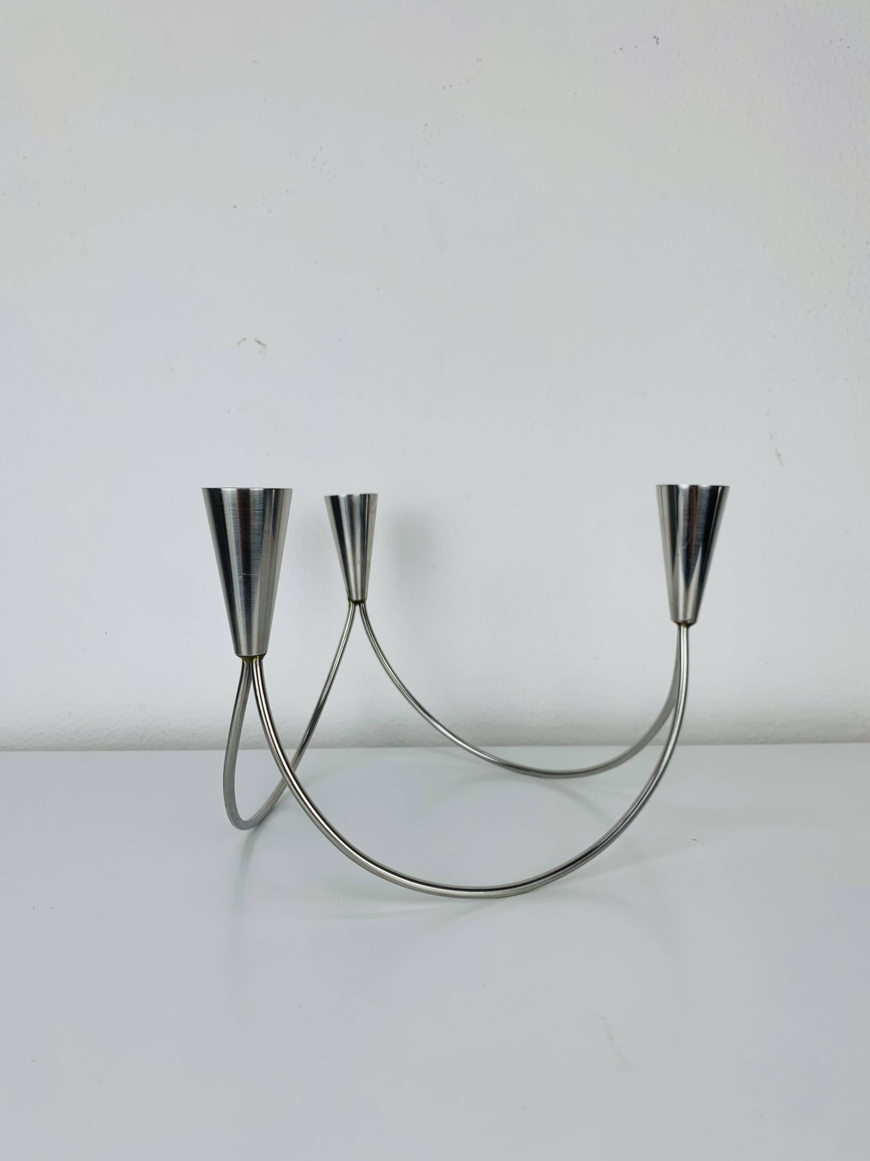 Vintage triple stainless steel candle holder