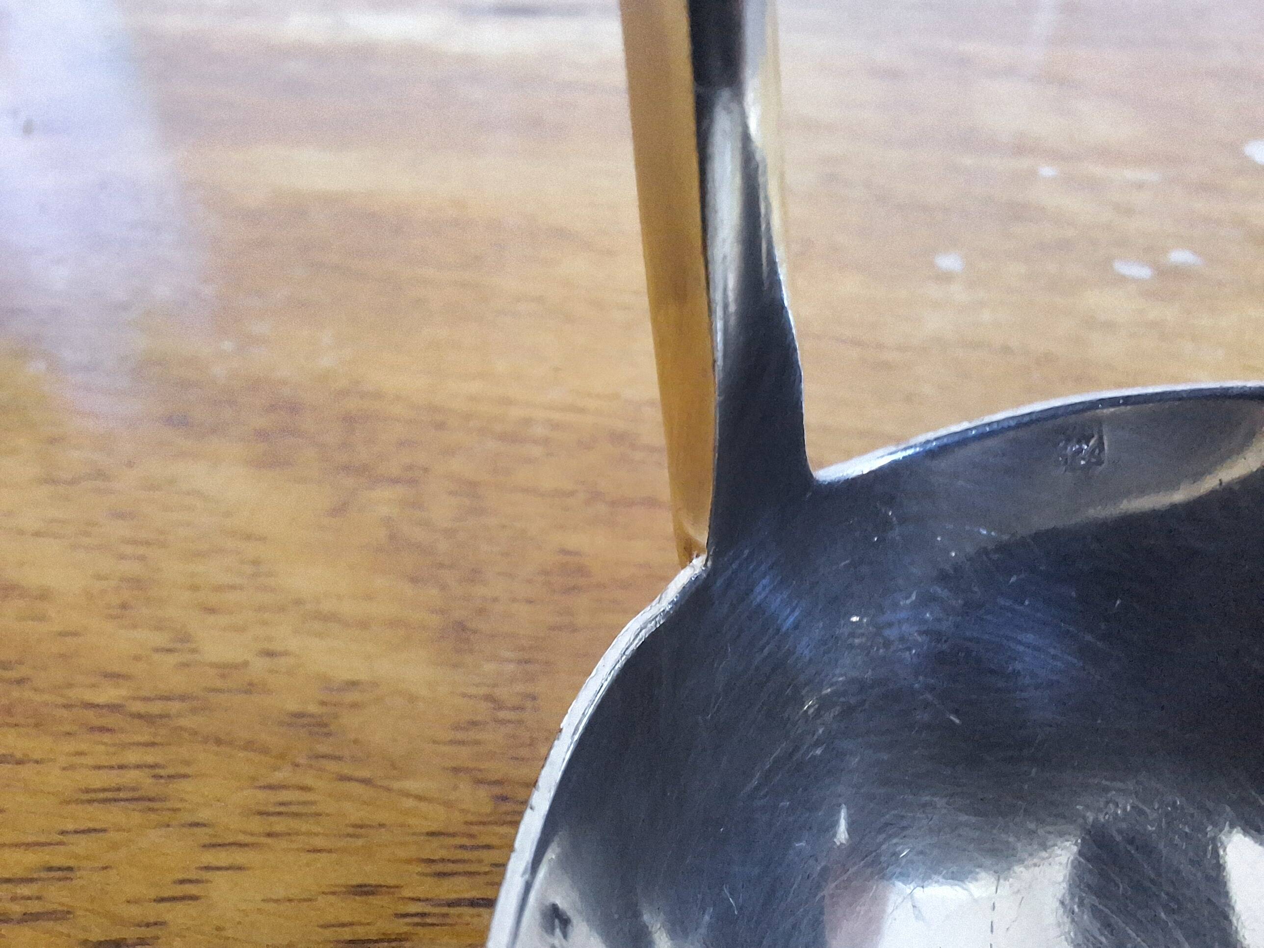 Small Ercuis ladle with silver-plated metal pouring spout