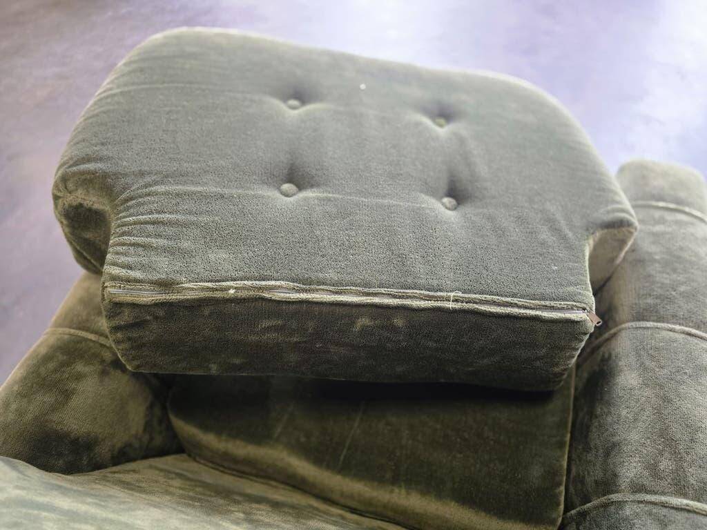 Ensemble de 2 chaises/fauteuils simples vintage verts à franges