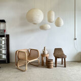 Suspension in rattan and japanese natural linen in the shape of a lantern h50 d30
