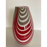 Contemporary abstarct vase in milky-white murano style glass with red and beige reeds