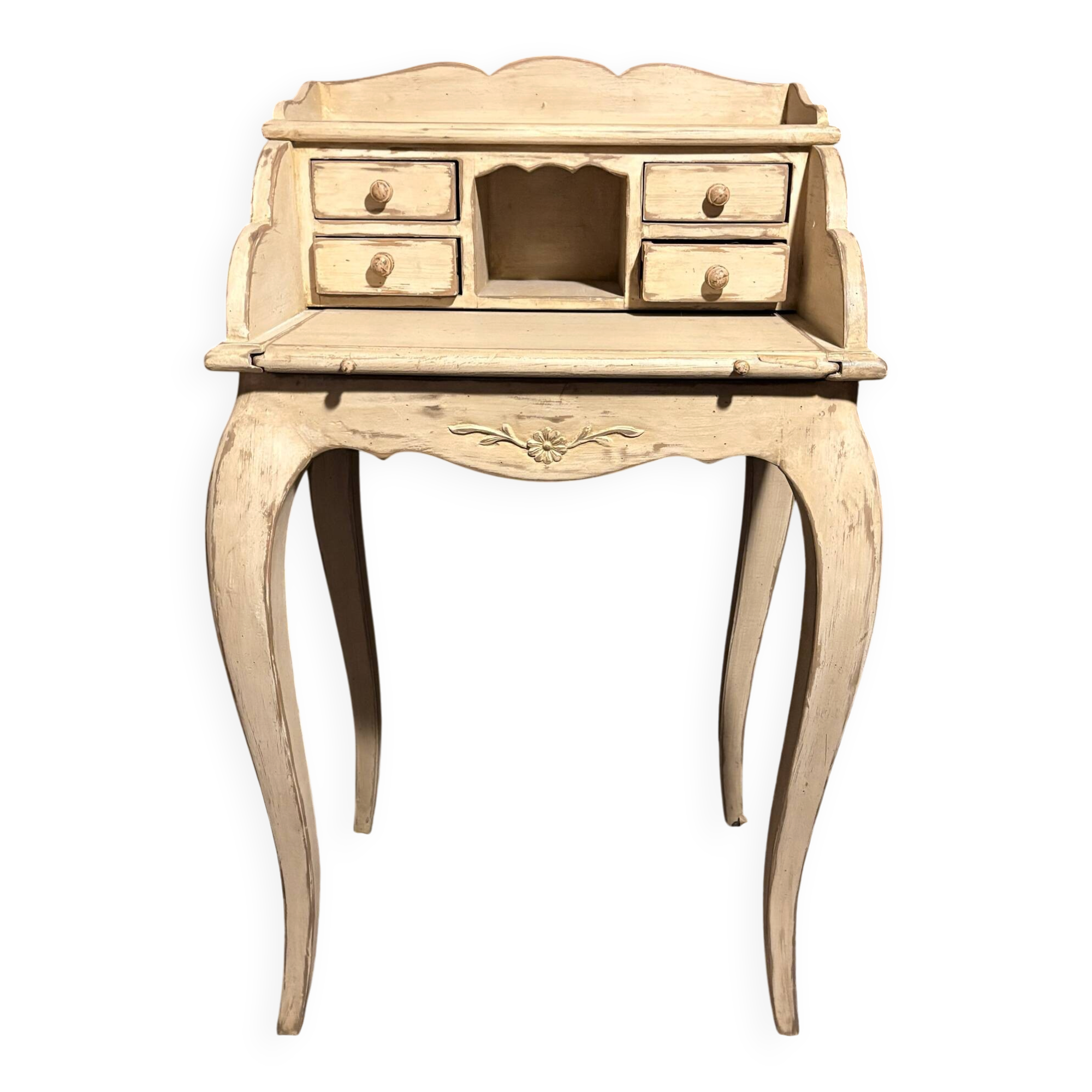 Coiffeuse vintage en bois blanchi