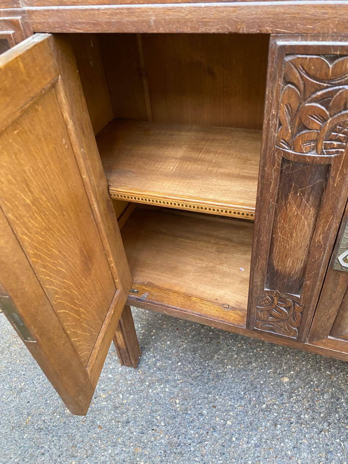Haut de buffet art déco vitrine basse en bois massif et miroir 1920