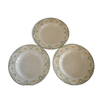 Set of 3 deep ironstone plates "manufactured" Georges Longwy Made
