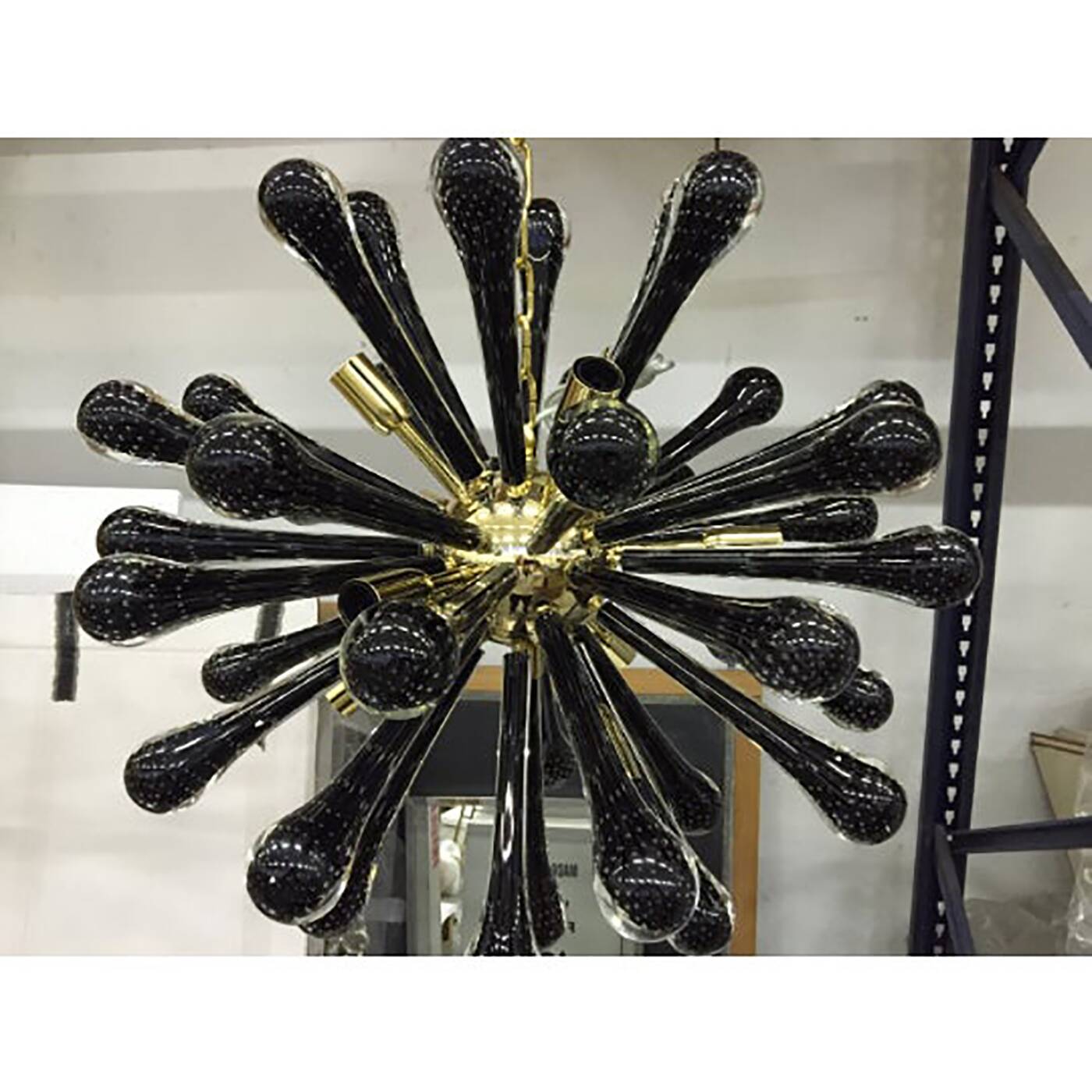 Italian Glass Sputnik Gold With Black Drops Chandelier