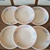 6 Longchamp earthenware dessert plates from the 50s, multi-colored
