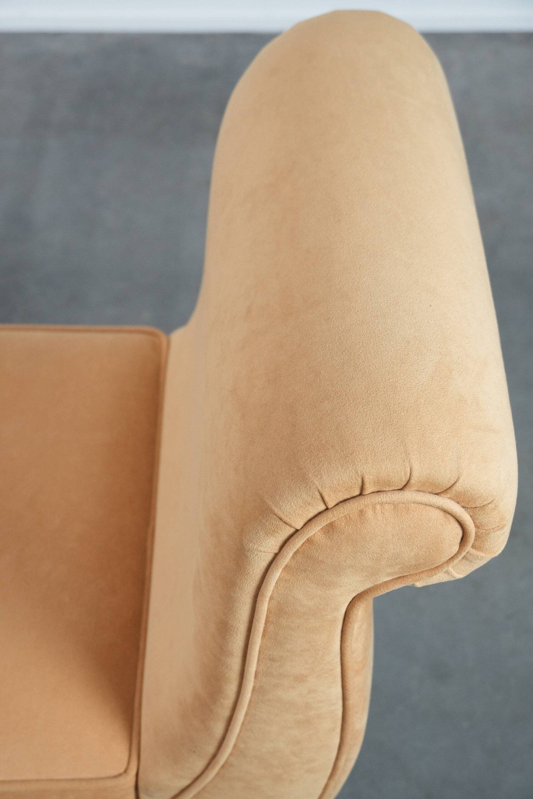 Mustard yellow fabric vintage bench from the late 20th century