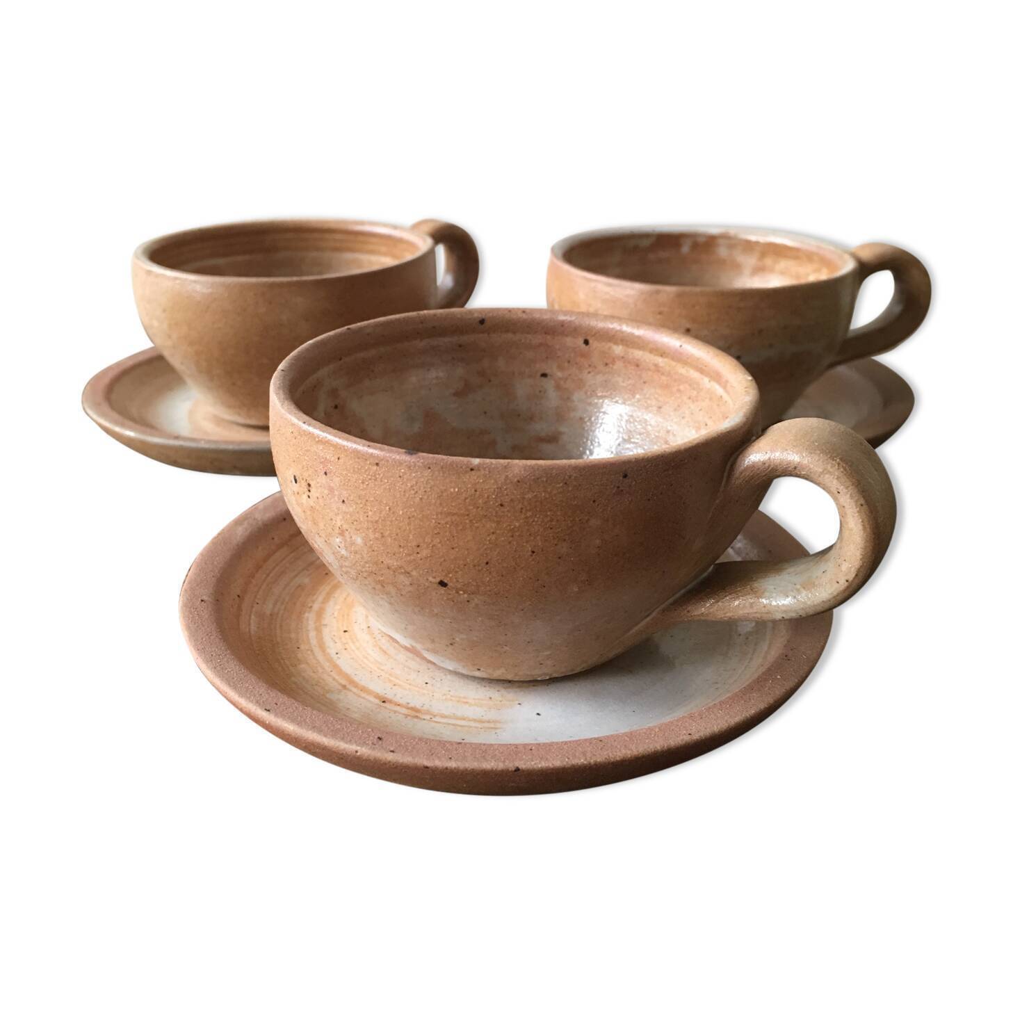 Lot of 3 marbled stoneware coffee mugs