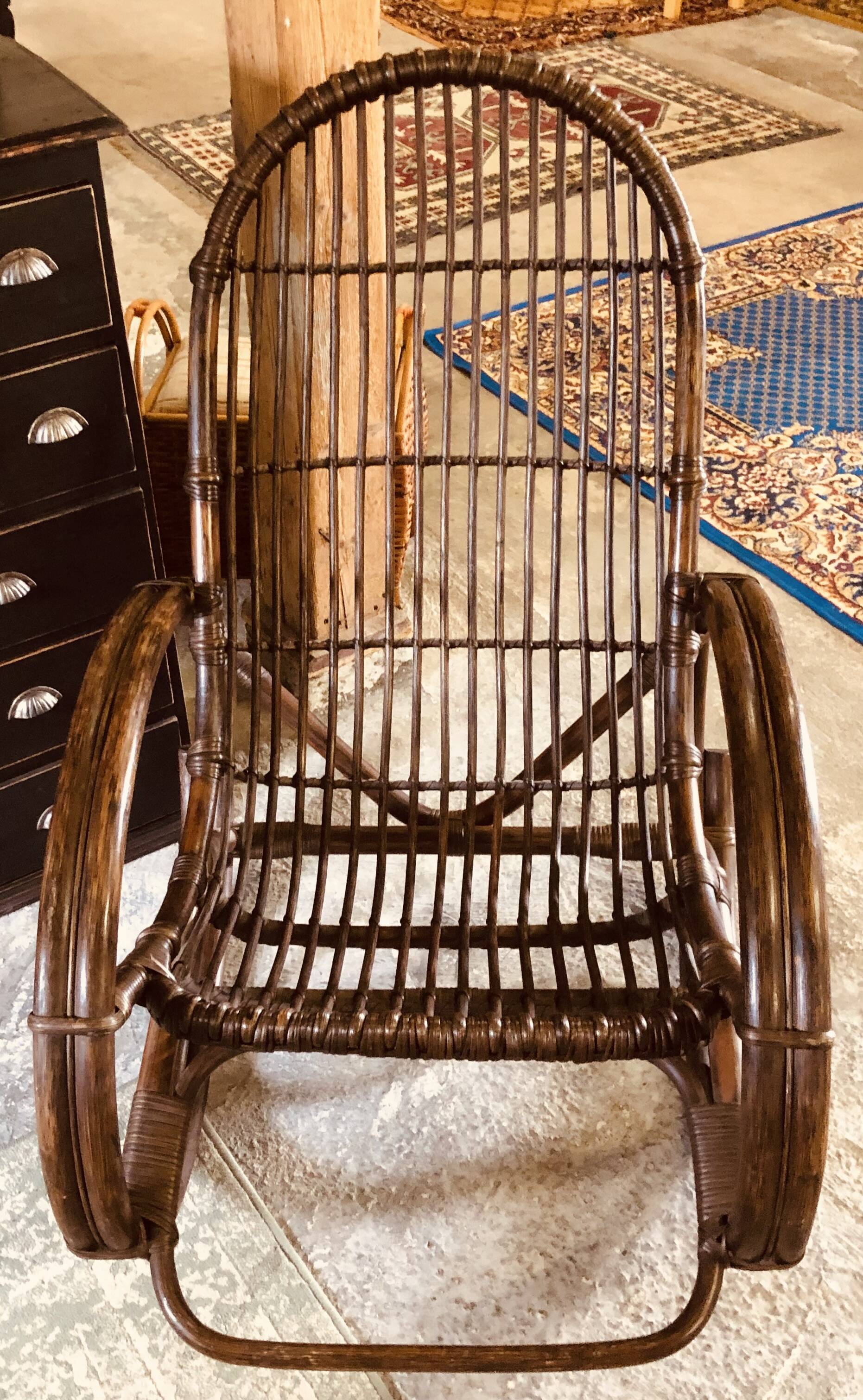 Chaise à bascule en rotin et bambou, chaise à bascule Manou