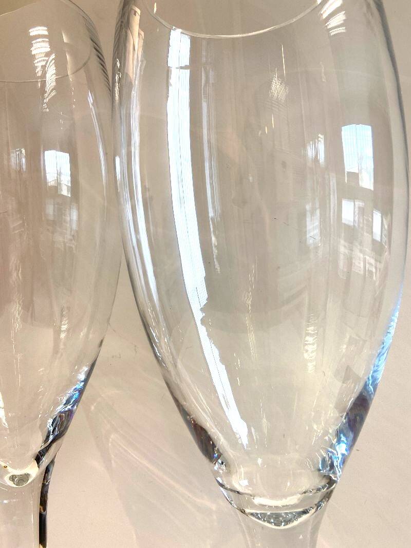 Duo of Large Tealight Holders Vases Candle Holders on Stand Blown Crystal Glass Deco