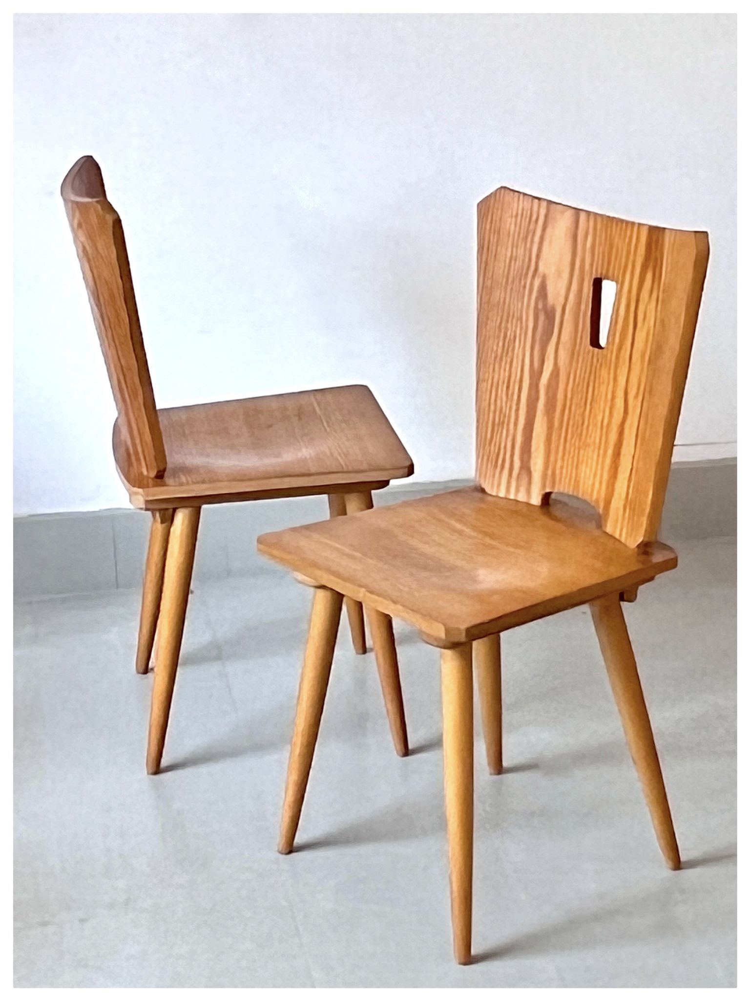 Vintage brutalist pine chairs