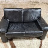 Sofa 2 places black leather year 70'-80' vintage
