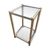 Square faux bamboo pedestal table in gold-plated brass and glass