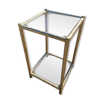 Guéridon carré faux bambou laiton doré et verre