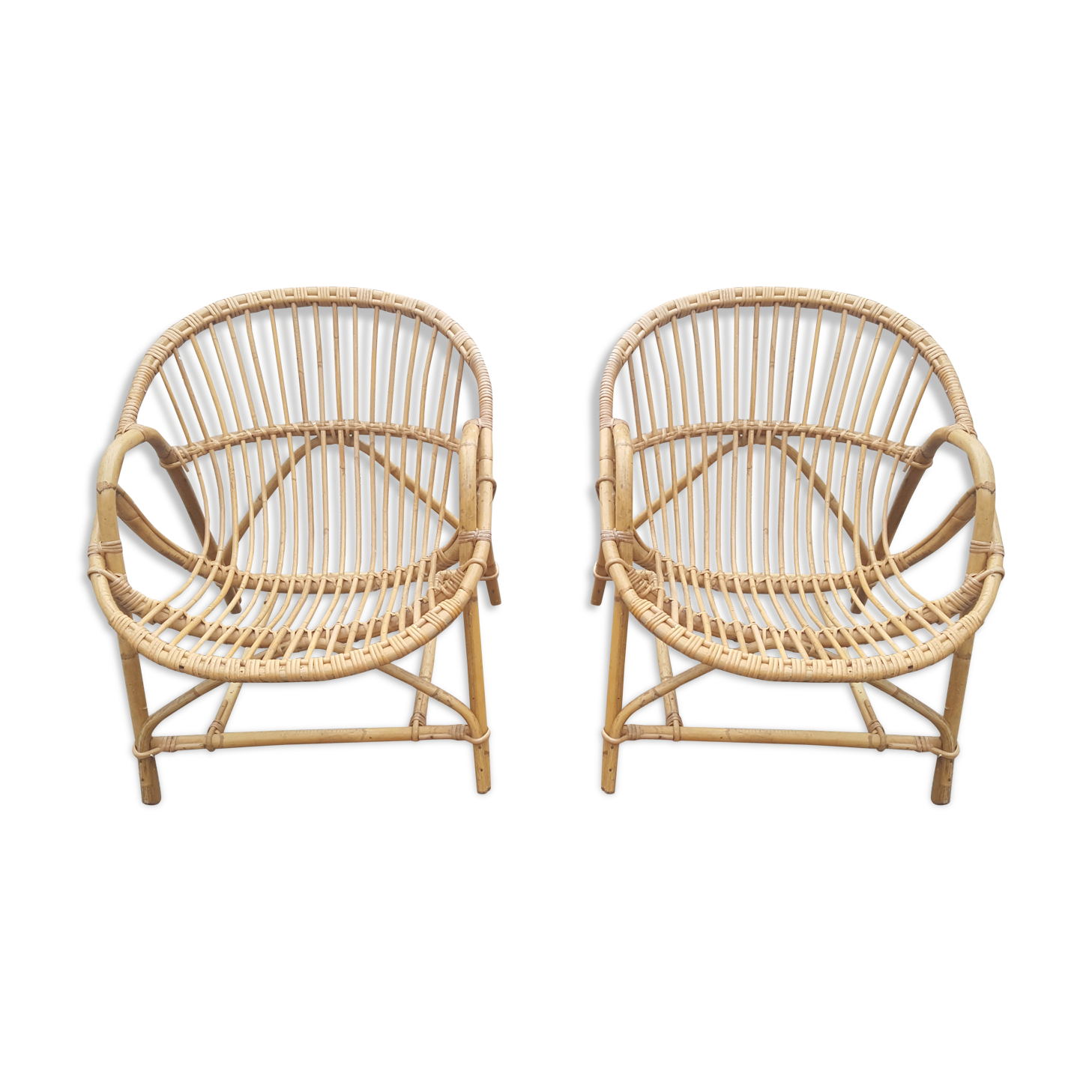 Pair rattan armchairs