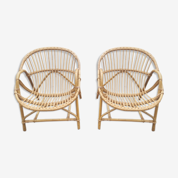 Pair rattan armchairs