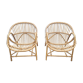 Pair rattan armchairs
