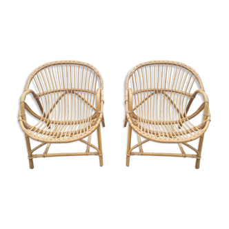 Pair rattan armchairs