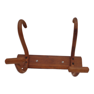 Antique wooden coat rack equipped with 2 parrot heads, walnut color