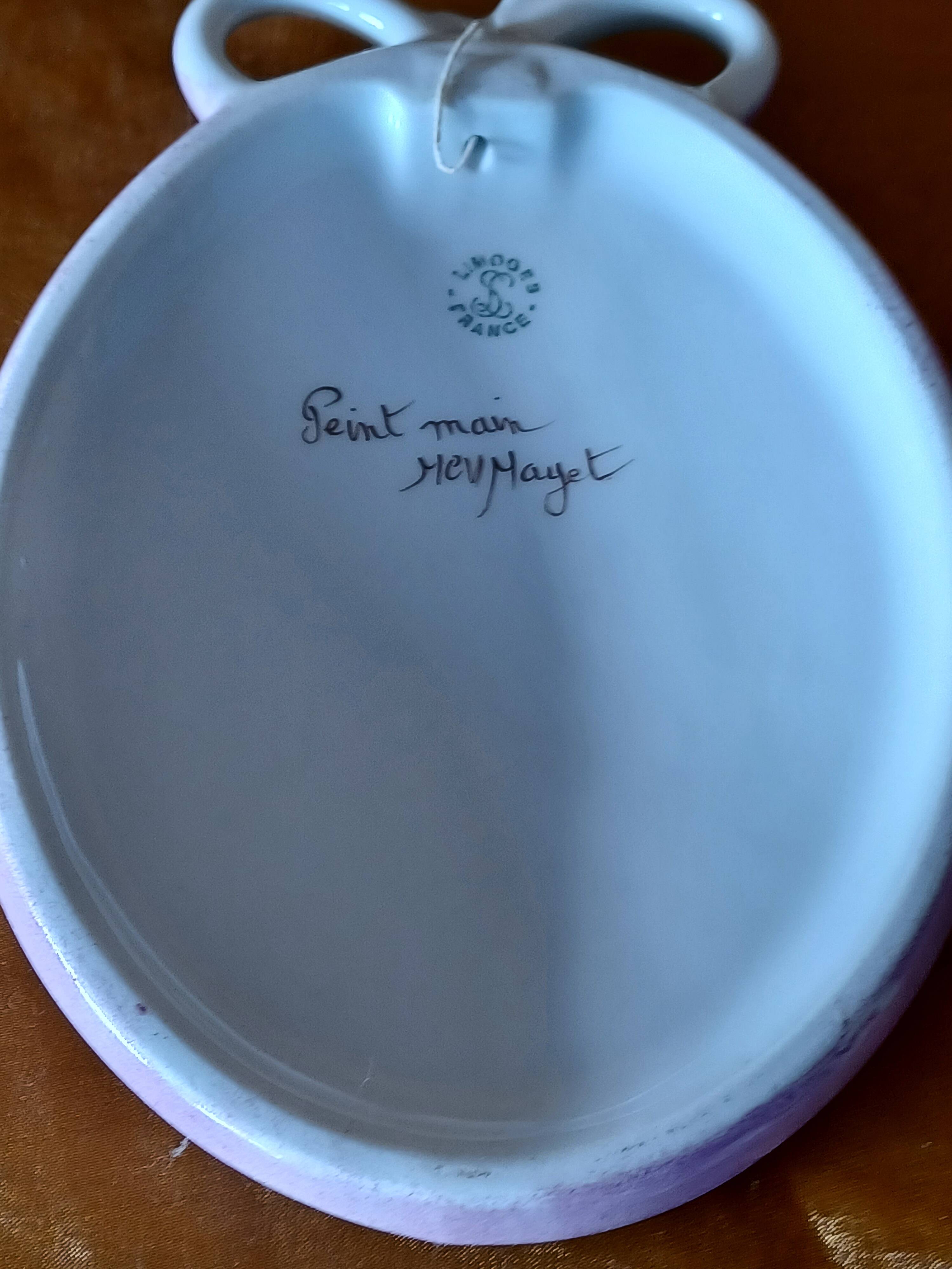 Hand Painted Porcelain Iris Flower Medallion.