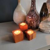 Vintage teak candlestick trio