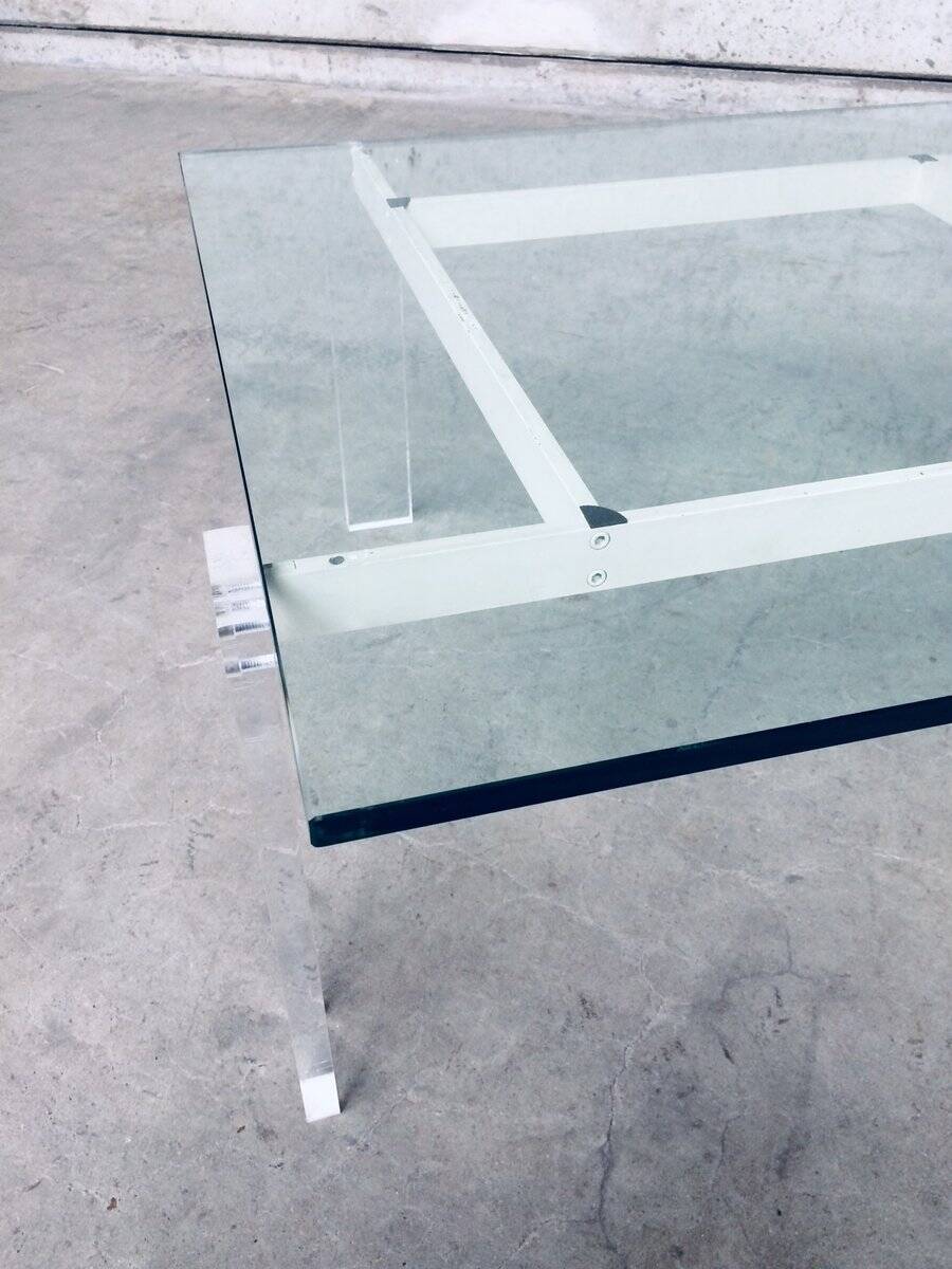 Danish Poul Kjaerholm Style Metal, Acrylic Glass & Glass Coffee Table, 1960s