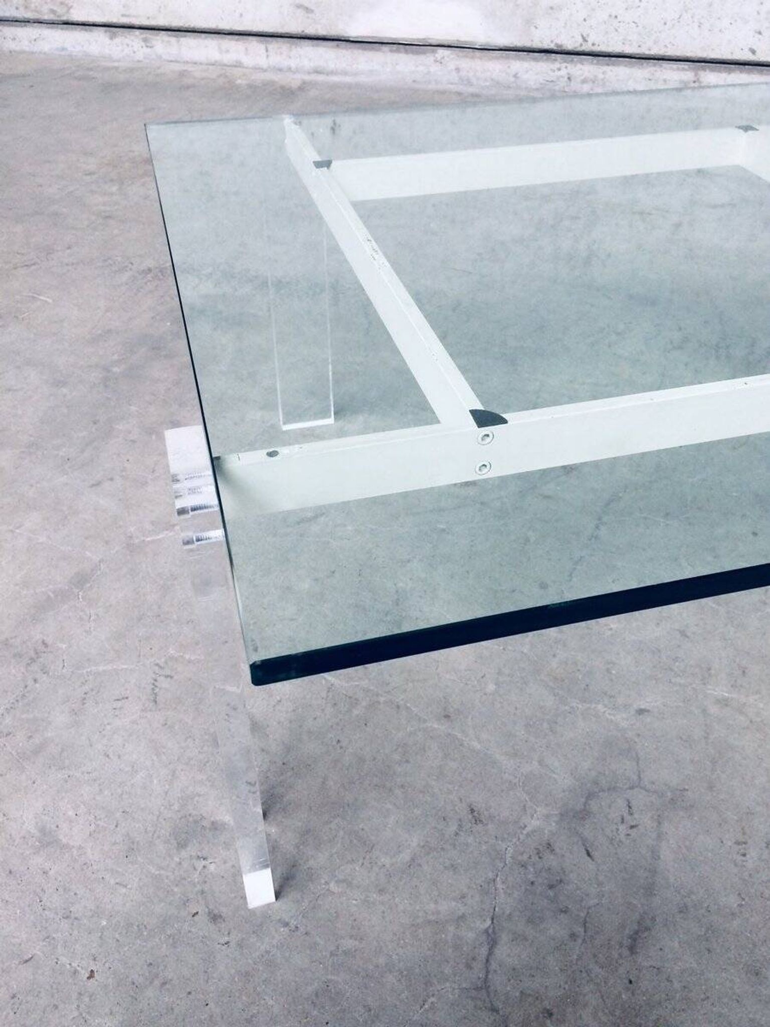 Danish Poul Kjaerholm Style Metal, Acrylic Glass & Glass Coffee Table, 1960s