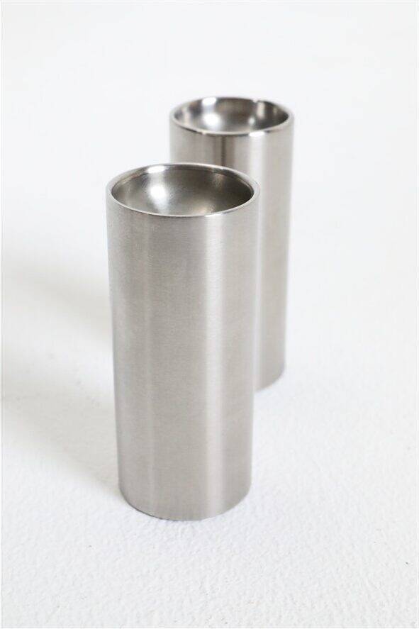 "Cylinda-Line" stainless steel salt & pepper shaker set by Arne Jacobsen / Stelton / Mid-century Danish modern design