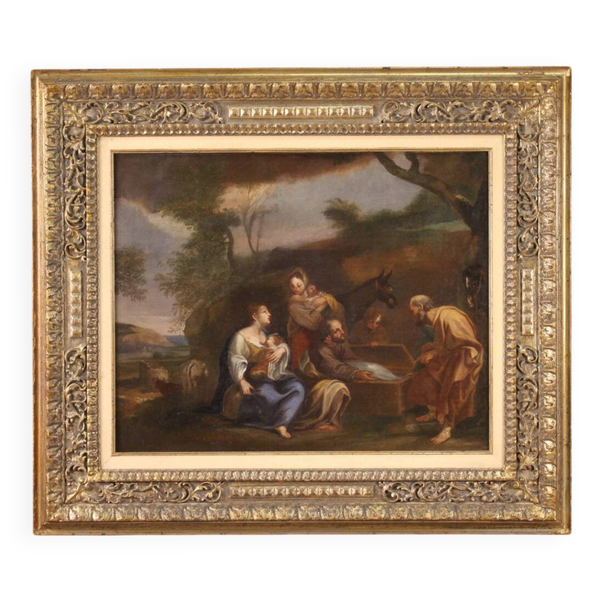 18th century Italian landscape painting with family scene