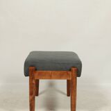 Footrest in vintage style, wooden pouffe, corduroy fabric , Graphite upholstery