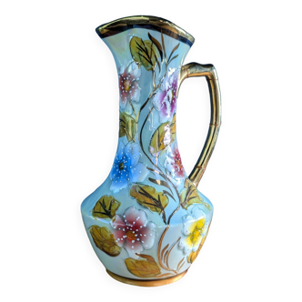 Hubert Becquet floral and gilded vase pitcher jug 24.5cm Numbered Registered