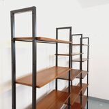 Vintage Italian triple modular bookshelf in teak and metal.