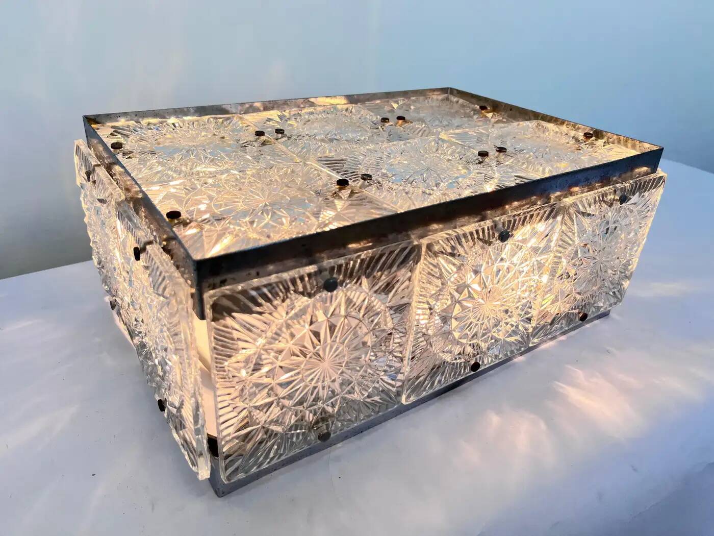 Rare glass flush mount by Kamenicky Senov, 1970s / Czechoslovakia