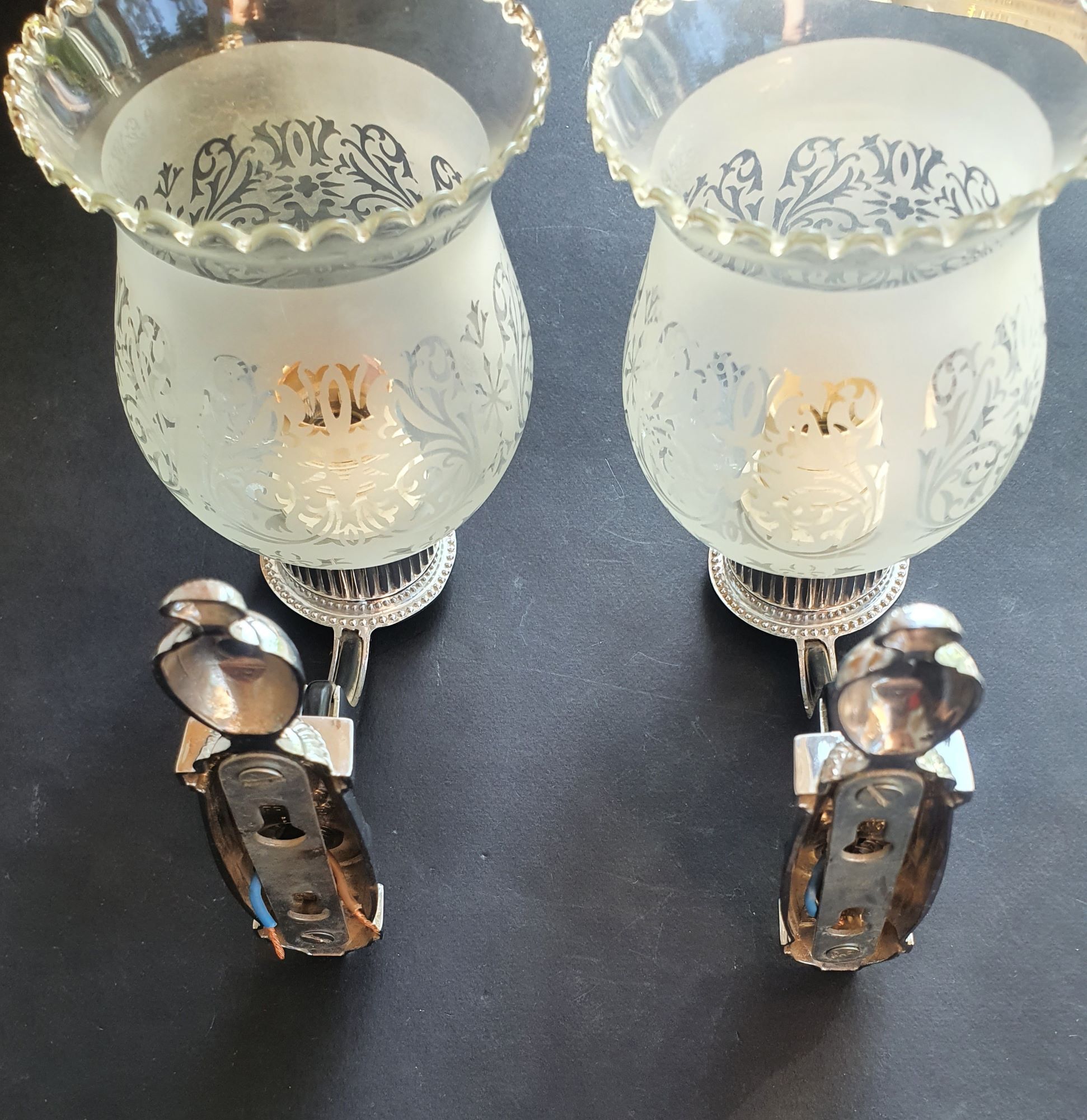 Pair of chrome wall sconces vintage bathroom