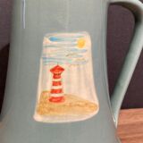 Pitcher, earthenware pitcher with headlight decoration signed Gabriella Railler